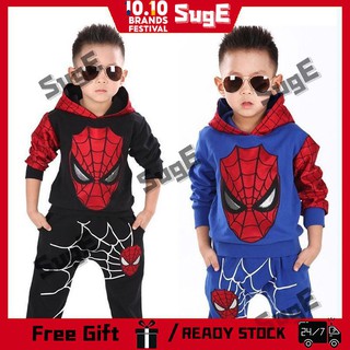 【Suge】Kids Boys 2pcs Spiderman Hoodie Long Sleeve Cartoon Costume and Jogger Pants Clothing Set
