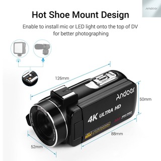 Andoer 4K Ultra HD Handheld DV Professional Digital Video Camera CMOS Sensor Camcorder with 0.45X Wide Angle Lens with Macro Hot Shoe Mount 3.0 Inch IPS Monitor Burst Shooting Anti-Shaking Function