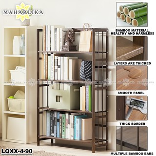 Maharlika LQXX-4-90 Bookcase Rack Bookshelf Bamboo Storage Shelf Stand Display Organizer