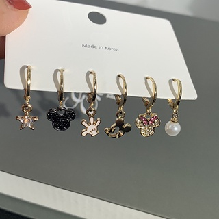 【CML】Mori 6-piece set of cute Mickey Mouse earrings girl heart earrings interesting asymmetric earrings fashion earrings female