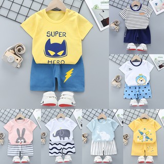 【Ready stock】 0-5Y Boy Girl Clothes Sets Suits Cotton Summer Short Sleeve T-shirt Shorts Two-piece Set Kids Fashion Budak Lelaki Baju & Pants
