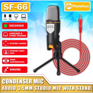 3.5mm Audio Wired Stereo Microphone SF-666 Studio Recording Capacitor Condenser Mic (SF-66+TRIPOD)
