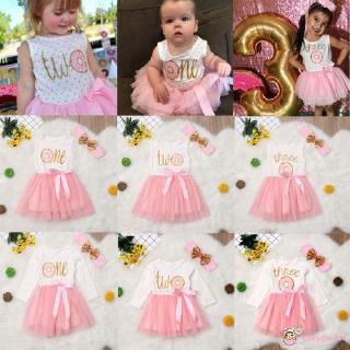 ღ♛ღ2PCS/Set Baby Girls Birthday Outfits Donut Tutu Dress +