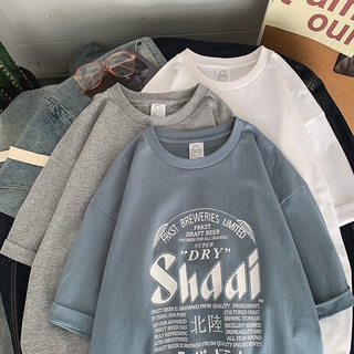 【40-100kg/100%Cotton】Women Plus Size Pure Cotton T-shirt Letter Printed Round Neck Short Sleeves Big Loose Japanese Letter Printed Tee Summer Maternity T-shirt Casual Big Size Tops