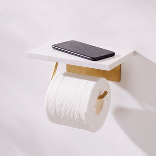 Nordic Brass Marble Toilet Paper Holder with Mobile Phone Rack Storage Shelf Roll Holder Wall Mount