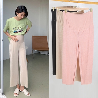Pregnant Women Ice Silk Safety Pants High Waist Wide Leg Pregnancy Capris Casual Trousers