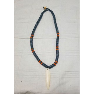 tribal surfboard bone necklace with black and brown beads