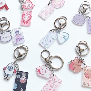 ☁☸South Korea ins bear keychain cute rabbit girl heart schoolbag pendant student couple cartoon car