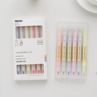 6pcs/box muji style 6 color double-head Japanese style highlighter set thick head fine key fluorescent marker pen