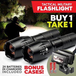 Buy 1 Take 1 Tactical Flashlight Taclight Complete Set with Rechargeable Battery and Charger + CASE