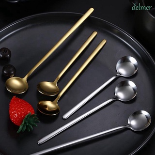 DELMER Round Tea Spoon Stainless Steel Kitchen Supplies Coffee Spoon Dessert Tool Bar Nordic for Ice Cream Stirring Scoop Home Tableware/Multicolor