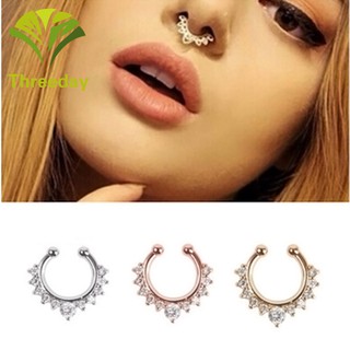 Nose Ring Piercing Crystal Fake Septum Piercing Hanger Clip On Body Jewelry Nose Hoop
