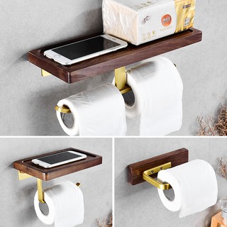 Bathroom gold walnut solid toilet paper holder gold adhesive wall mount creative double rolling pape (7)