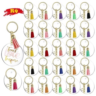 120Pcs Acrylic Keychain Blanks Tassels Clear Circle Blanks with Hole Key Rings with Chain Jump Rings for DIY Keychains