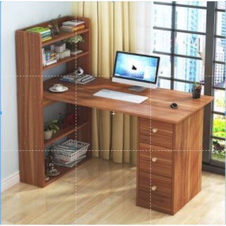 HONOR STAR Computer Table Writing Study Desk with 4 Tier Bookshelves & 3 Drawers for Home & Office