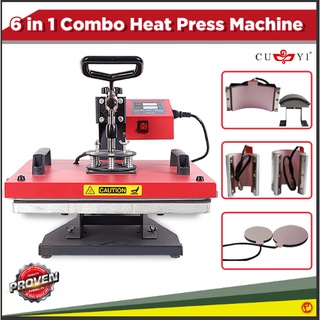 CUYI 6in1 Combo Heat Press Machine (flatbed / cap press / plate press / mug press in 1 machine)