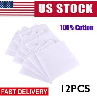 Mens Handkerchiefs 100% Cotton Classic Hankies 12 Pack Hankerchief White