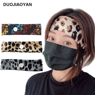 【Ready Stock】COD European and American Ladies Leopard Print Color Cotton Mask Button Narrow Headband Sweat-absorbent Sports Yoga Headband
