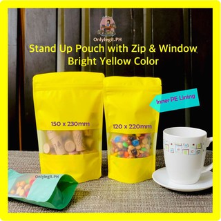 25pcs Stand Up Pouch with Zip Bright Yellow PE Lining