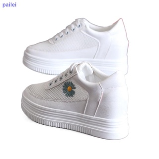 Trifle thick-soled women s net shoes 2021 spring and summer new small daisy hollow breathable women s shoes increased in white shoes women