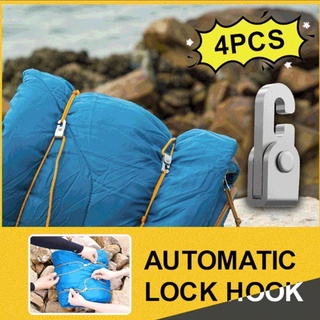 4PCS Hooks Automatic Lock Hook Self-locking Free Knot Easy Tighten Rope Kit for Hanging Camping Tent