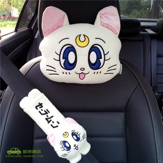 Cute sailor moon car headrest seat belt cover keychains ins car cover pillow (1)