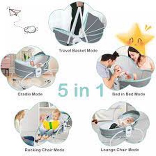 Portable 5 in 1 Baby Rocker Bassinet Travel Swing Crib with Vibration and Music