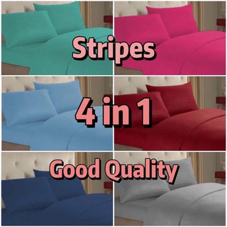 Bed Sheet 4 in1 STRIPES Elegant Hotel Quality Bedding Set Premium (1)