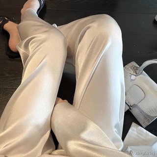 ∏Acetate Fabric Fluid Trousers Loose High Waist Wide Leg Pants Chic Korean Fashion Streetwear White (1)
