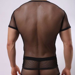 <BergenWW>Sexy Men Mesh See Through T-Shirt Fishnet Clubwear Short Sleeve Top Undershirt (6)