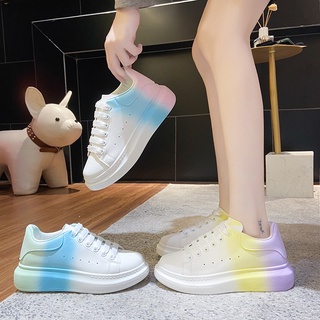 ✈☇♘McQueen White Shoes Fall 2021 New White Shoes Gradient Rainbow Fashion Women s Shoes Increased Li (2)