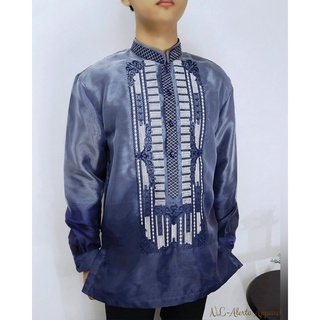 MEN'S BARONG TAGALOG DOUBLE CHINESE COLLAR PURE EMBROIDERED