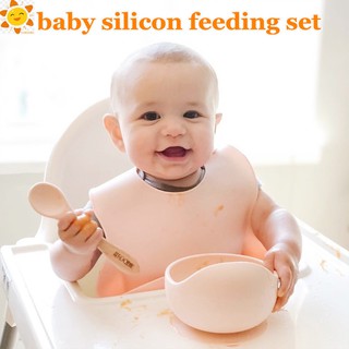 Baby Tableware Set Newborn Bowl Spoon Silicone Bibs 3Pcs/set Baby Learning eating (1)