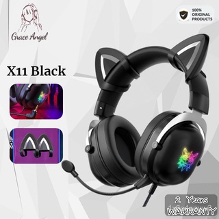 【Ready Stock】卍ONIKUMA X11 Black Gaming Headset with Removable Cat Ears, for PS5, PS4, Xbox One (Ada