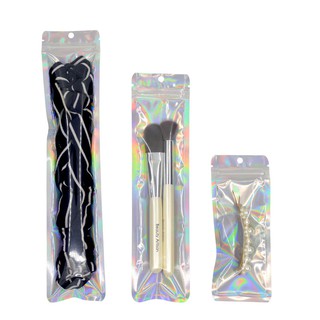 100Pcs Holographic Metallic Poly bag rainbow Foil Glitter Bag zipper Self Sealing Cosmetic tool bag