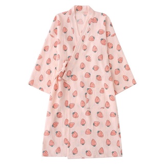X.D Sleepwear Summer Nightdress Women's Cotton Gauze Thin Kimono Pajamas Japanese-Style Mid-Sleeve P