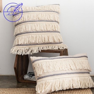 Boho Pillow Case Cushion Cover Fronha Cotton Linen Back Support Pillowcases Decorative Macrame Tassel Home Office Pillows Covers Rectangle