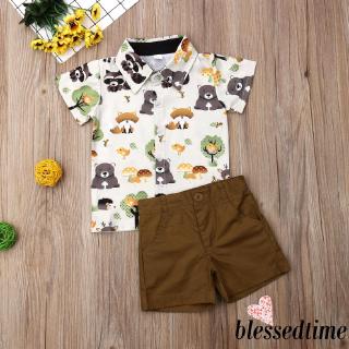 ♕-Kids Baby Boy Formal Suit Animal Shirt+Brown Shorts