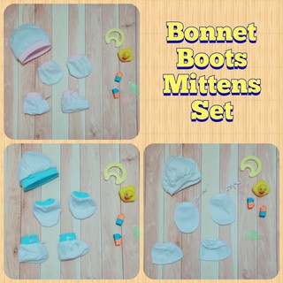 3 in 1 Bonnet Booties and Mittens Set for Newborn Baby
