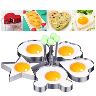 5 Designs Fried Egg Rings Mold, Egg Shaper Pancake Maker with Handle, Stainless Steel Egg Form Cooking