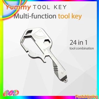 24 in 1 Stainless Steel Multi-Tool Key Shaped Pocket Tool for Keychain w/Bottle Opener