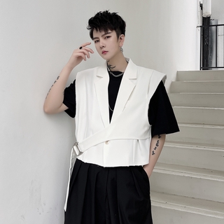 [summer new style] short sleeveless vest with advanced sense men's personality bandage fashion hairdresser, handsome and versatile exquisite coat