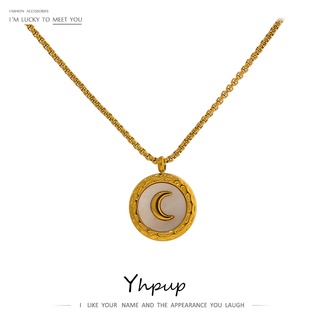 Yhpup Exquisite Moon Natural Shell Collar Necklace Women Stainless Steel Metal Gold Color Chain