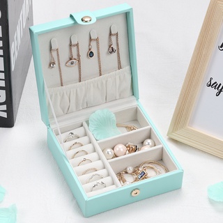 Jewelry storage box square portable travel jewelry blue gift box PU leather ring necklace boutique packaging box