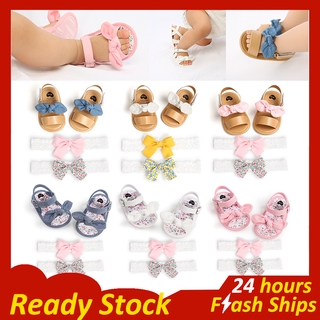 Baby Sandals Baby Girl Shoes 0-12 Months Bow-knot Baby Sandal 2 Pcs Headbands Floral Toddler Shoes Newborn Shoes