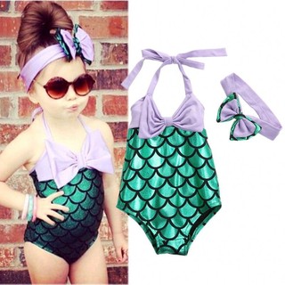Baby Girls Mermaid Bow Bikini Suit Swimwear Swimsuit (1)