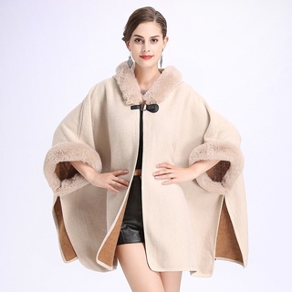 Women's Hooded knitted cardigan cape coat Winter Warm Coat (1)
