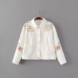 WHITE Denim jacket w/embroidery #5018