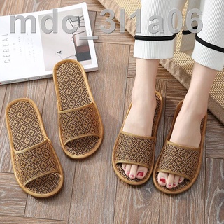 ✴❏┅Red bamboo weave rattan slippers summer home non-slip slippers indoor straw mat male slippers thi