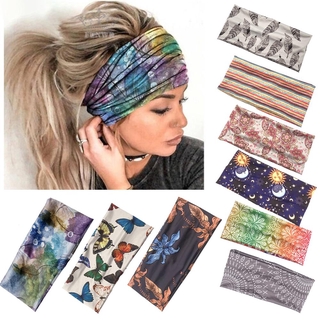 Headband Boho Womens Wide Turban Sports Yoga Gym Stretch Headband Printed Exercise Hairband (7)
